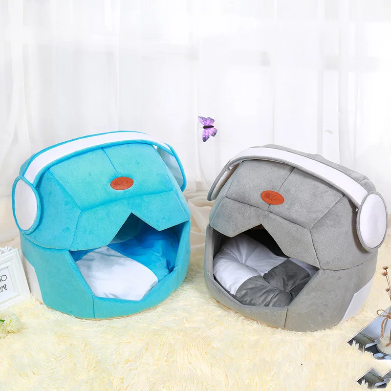 New Space Cap Pet Cat Bed Indoor Kitten House Warm Kitten Kennel Foldable Cat Cave Cute Sleeping Pad Winter Products