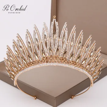 

PEORCHID Bling Crystal Crown Princess Bride Tiara Gold Headband Chouchou Cheveux Femme Rhinestone Hair Wedding Accessories