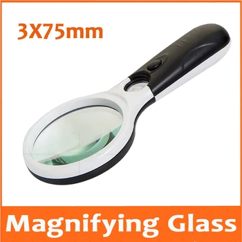 

3X Handheld Educational Magnifier Illuminated Elderly Reading Magnifying Glass with 2 LED Lights Birthday Gift Loupe for Old Man