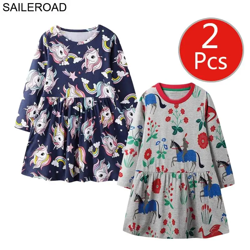 7132 7635 photo SAILEROAD 2шт. Животные Аппликации Девушки с длинным рукавом платье 7 лет Одежда для девочек Элегантное платье для девочек Платья для вечеринок Платье единорога - Цвет: 7132 7635 photo