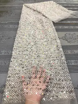 

2020 High Quality nigerian silver tulle fabric French Tulle lace Women Dress Embroidered Sequin Lace Fabric African