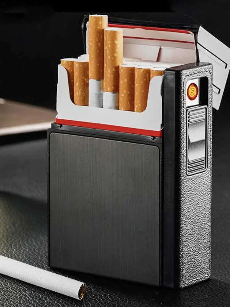 20-pack металлический чехол для сигарет USB Заряженная Электронная зажигалка креативная коробка для сигарет держатель для сигарет