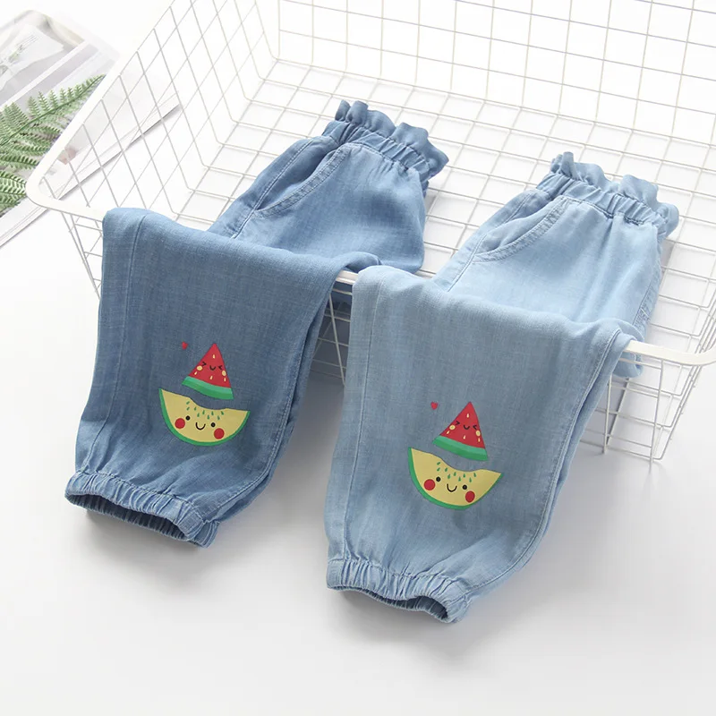 9003 г., Tmall, фирменные, Арбузные, бамбуковые, мягкие детские джинсы из хлопка Tencel весенне-летняя одежда для девочек