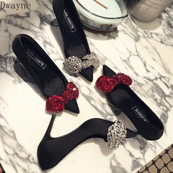 

2019 spring and summer new hand-sewn shoes rhinestones bow pointed shallow shoes stiletto sexy high-heeled women's shoes