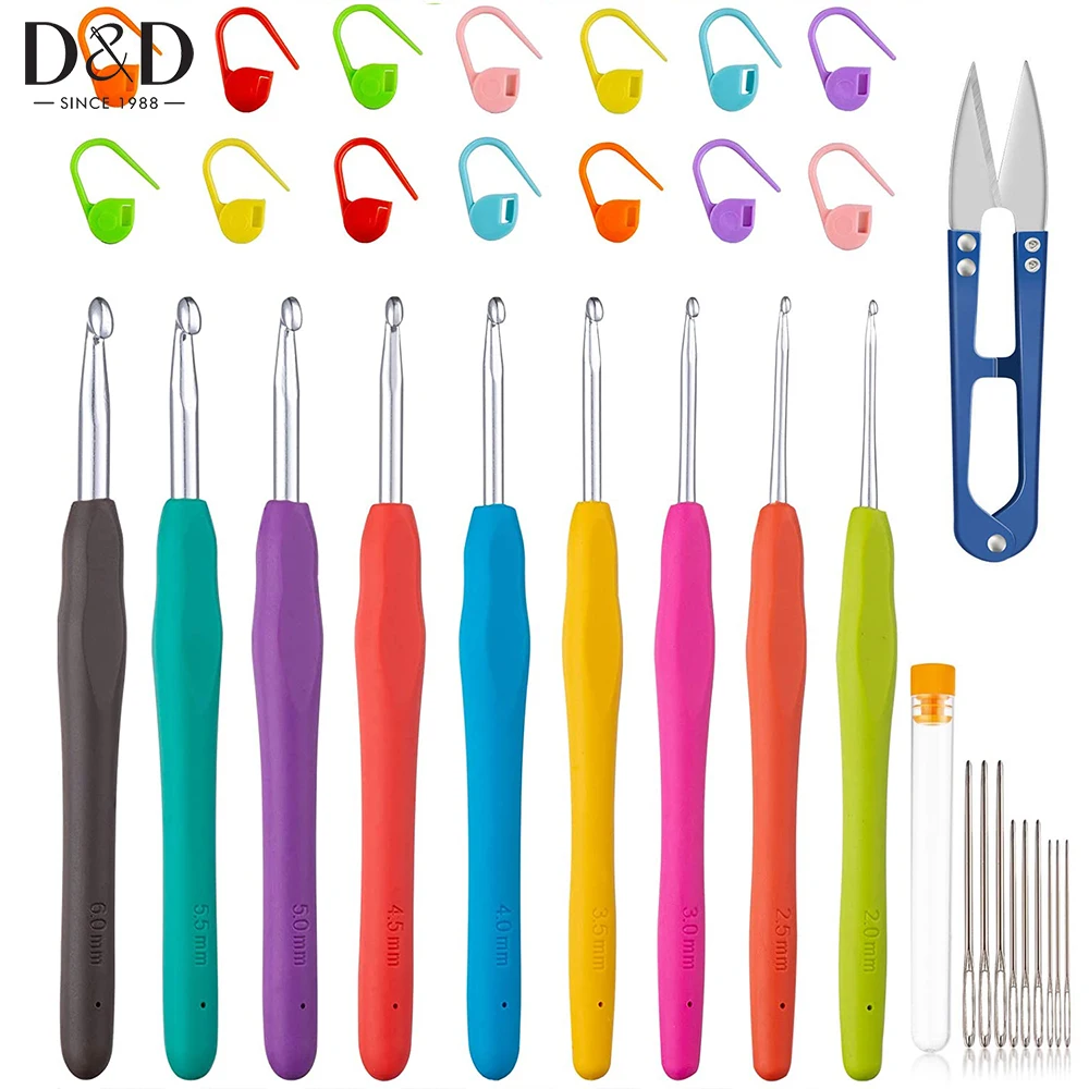 48Pcs Ergonomic Crochet Hooks Set Rubber Grips Knitting Crocheting Needles  For Sewing Craft Beginner - AliExpress