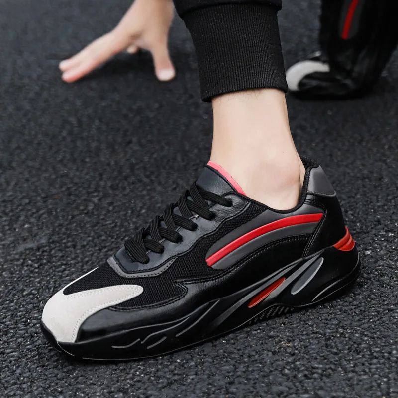

NEW Men Shoes Casual Leather Net cloth Flat Lace-up Slow shock Male running Skateboard Sneakers Non-slip Basketball Travel shoes