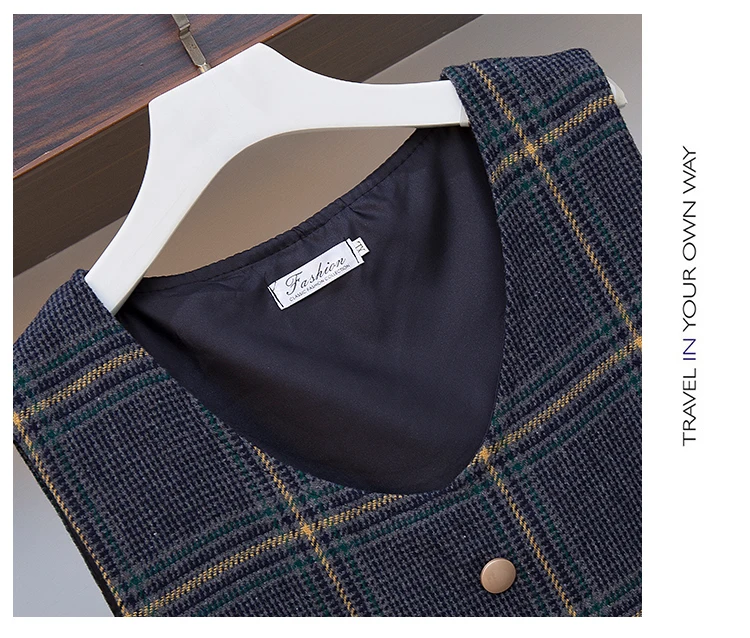 MissLymi, L-4XL размера плюс,, большой размер, женский, для колледжа, белый кардиган, рубашка+ клетчатый жилет, плиссированное платье, костюм, куртка, 2 предмета