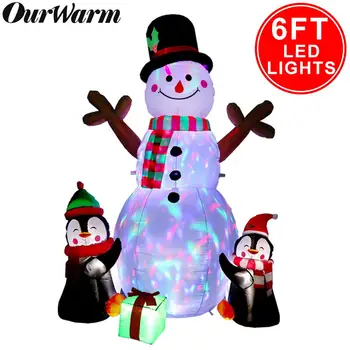 

OurWarm 6ft Inflatable Snowman Christmas Decorations Penguin Blow Up with Rotating LED Lights Indoor Outdoor Yard Garden Decor