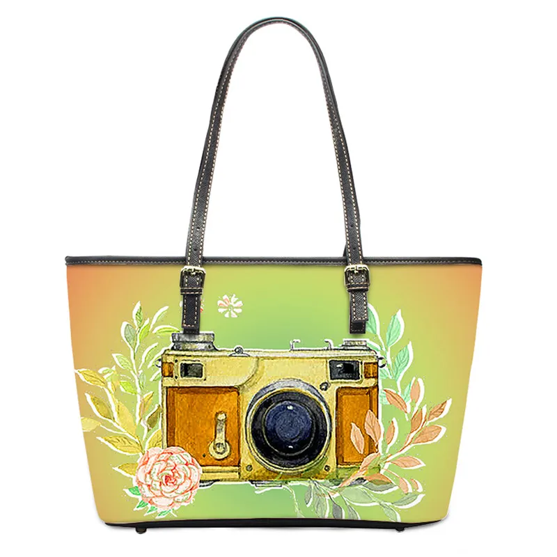 

Twoheartsgirl Camera With Flower Design Women Large Handbag 3D Print Casual Totes Bag Female Leather Shoulder BagsÂ Bolsa Mujer