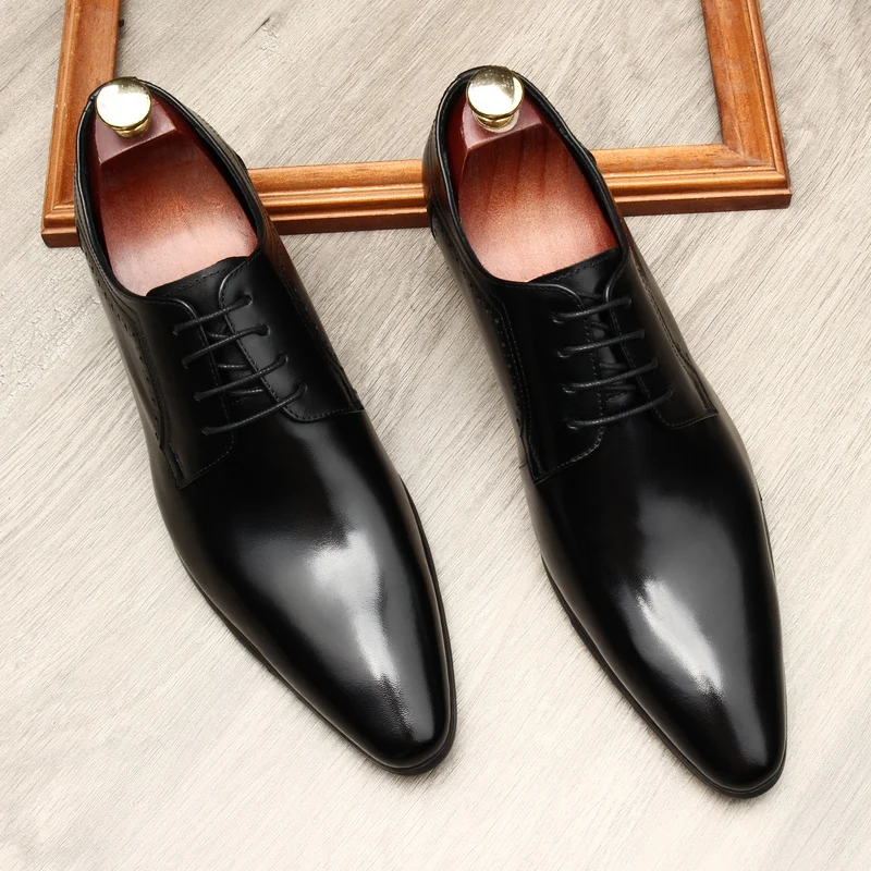 Love four English Pointed Lace-up Leather Men's Dress Wedding Work Shoes Size 46