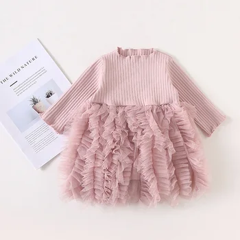 

Girl Dress New Spring Fashion Casual Dress Fluffy Solid Knitting Princess Dress Kid Clothes