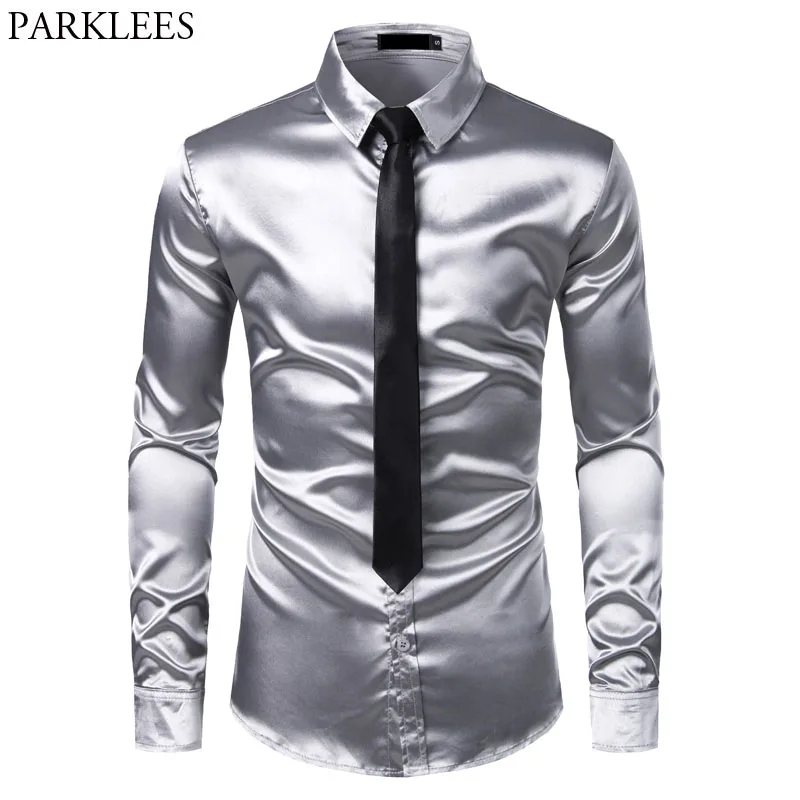 camisa plateada hombre