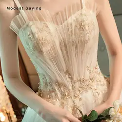 Сексуальное прозрачное бальное платье цвета слоновой кости с вырезом в форме сердца, Вышитое, кружевное свадебное платье 2019 с бретелями