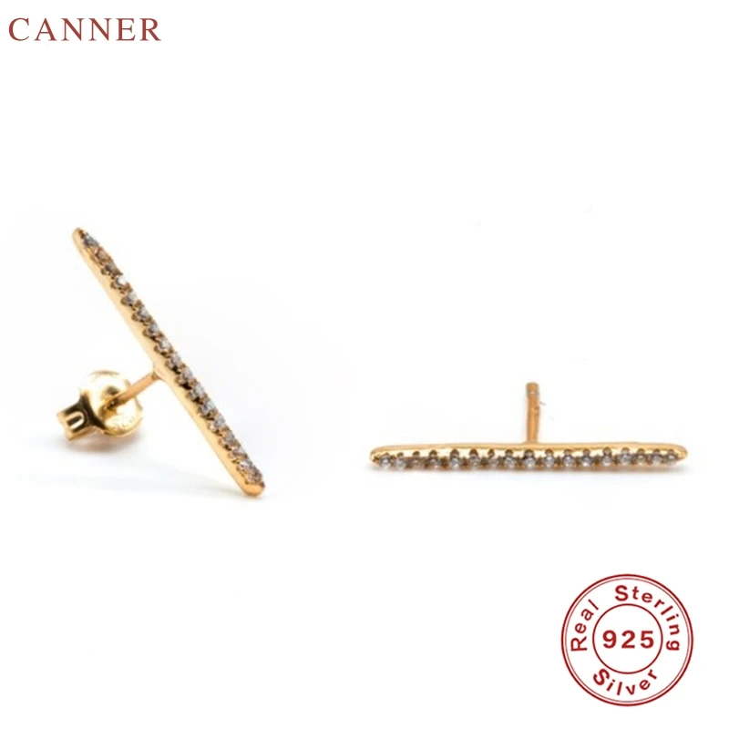 

CANNER Rainbow Zircon Stud Stud Earrings for Women Girls Mini CZ Crystal Metal Bar Earrings 2019 925 Sterling Silver Jewelry C40