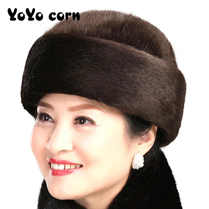 

YOYOCORN Winter middle-aged hats men and women winter old man hats warm imitation mink fur lord landlord cotton cap