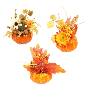 

New 3Pcs Halloween Simulation Pumpkin Maple Leaf Artificial Plants Sunflower Autumn Home Décor