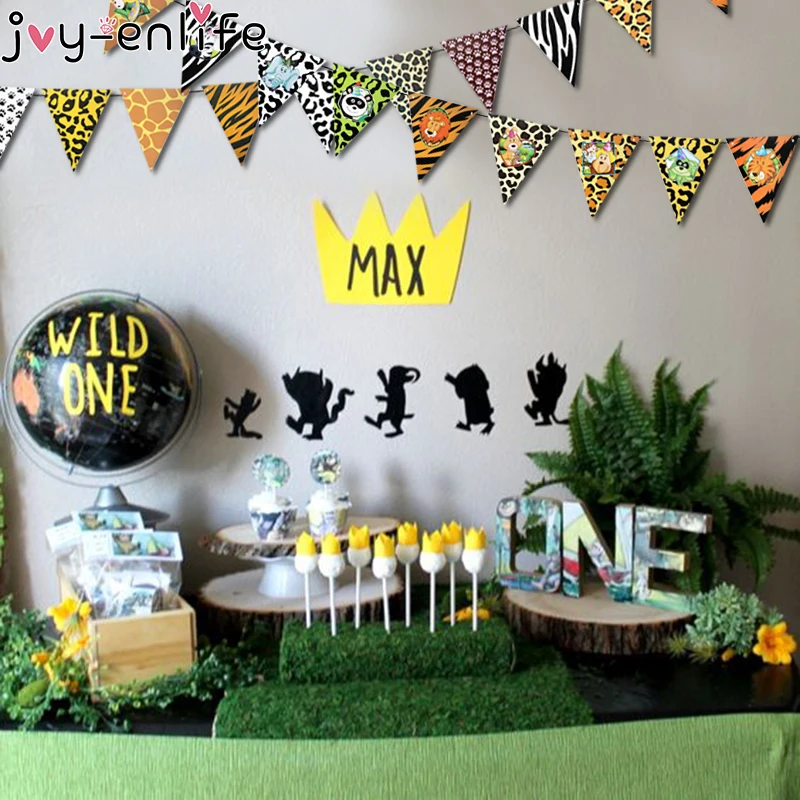 

Jungle Birthday Banner Amimal Garland Happy Birthday Paper Garland Flag Palm Leaf Banner Babyshower Animal Pennant Backdrop