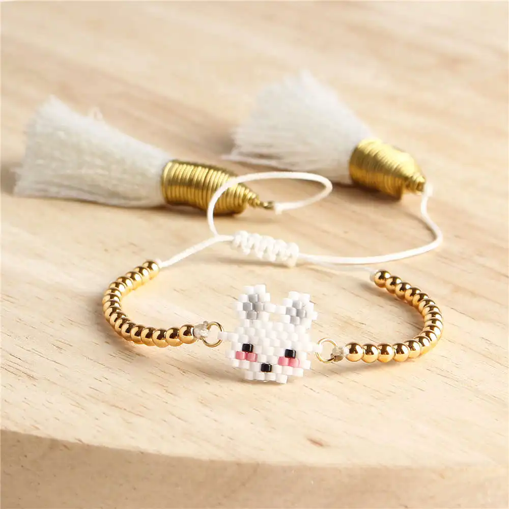 Go2boho белый кролик браслеты женские Perles MIYUKI браслет девушка Pulseras Mujer детский подарок животное кисточкой ювелирные изделия ручной работы - Окраска металла: MI-B190376A
