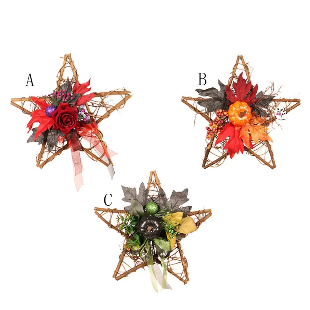 Halloween Wooden Five-star Wall Hanging Ghost Festival Black Pumpkin Handmade Festival Props Scene Layout Party DIY Decor HH4