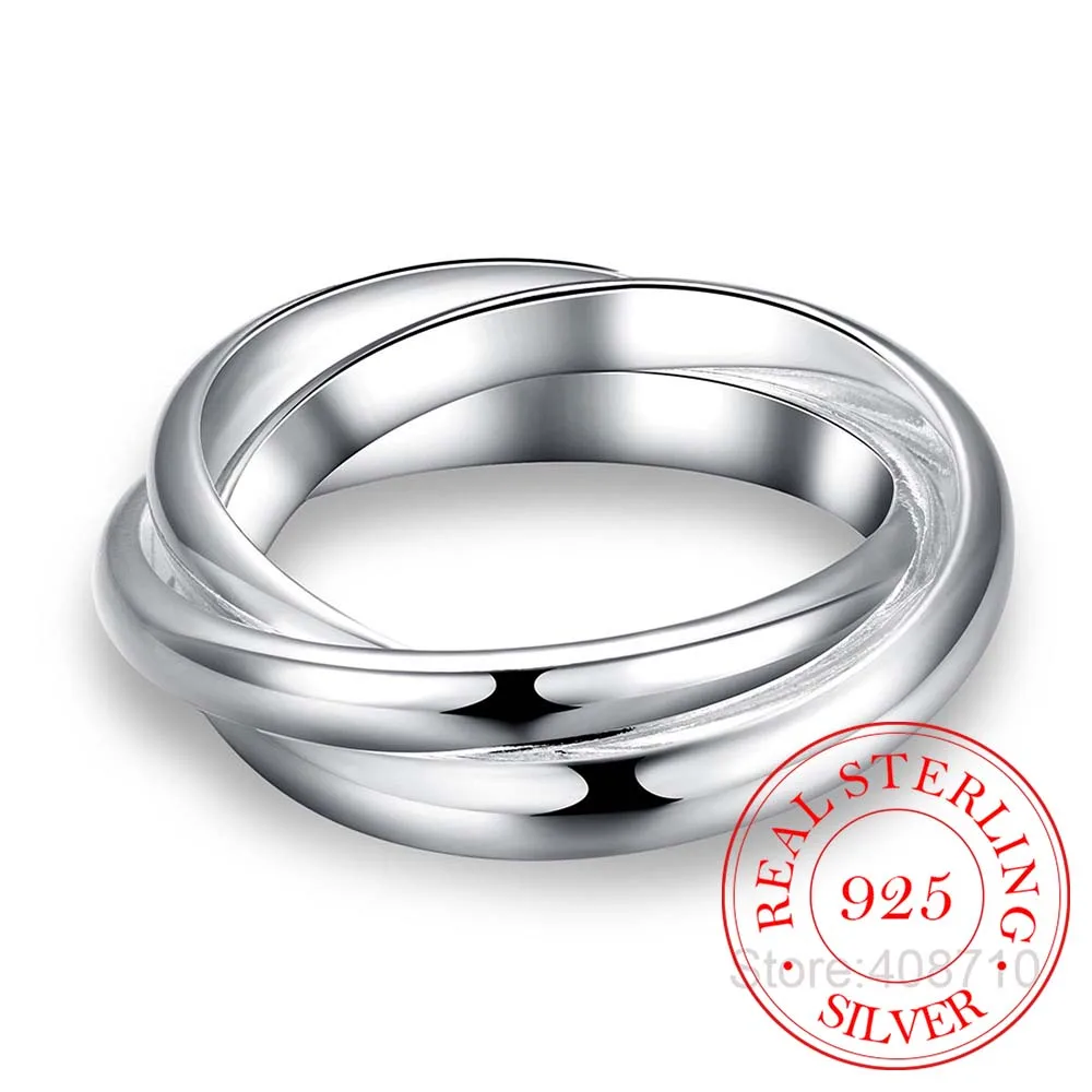 Nuovo bellissimo anello in argento sterling 925 con tre cerchi Anel De Prata Bijoux