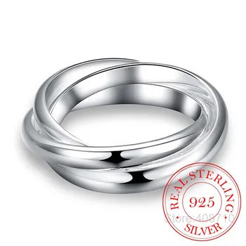 Nuovo bellissimo anello in argento sterling 925 con tre cerchi Anel De Prata Bijoux