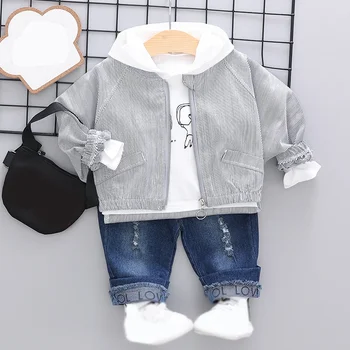 

Autumn Baby Boy Girl Cute Long Sleeve Cartoon Print Hoodie T-shirt Striped Sweatshirt Denim Trousers Casual Outfits 2019