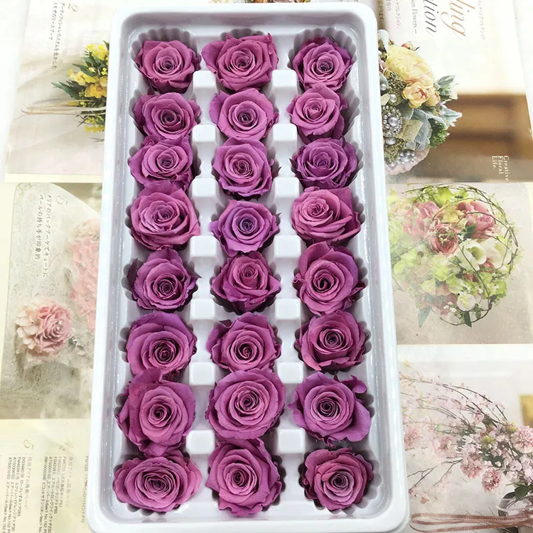 1 коробка высокое качество "Законсервированные" Цветы бессмертный «Розочка» для детей от 2-3 см в диаметре, подарок на день матери, вечная жизнь цветок Материал подарочная коробка - Цвет: pale pinkish purple