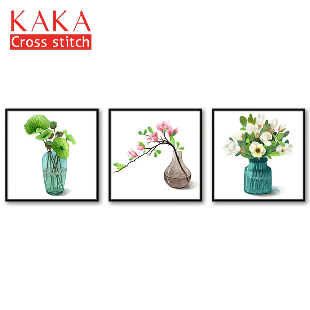 

Cross stitch kits,Embroidery needlework sets with printed pattern,11CT-canvas for Home Decor Painting, Triple flowers CKF0082