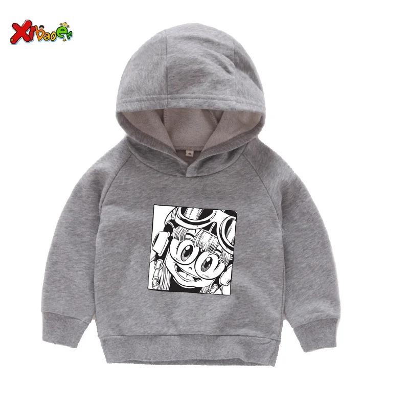 Толстовки с капюшоном для маленьких девочек модная футболка arale, свитер г. Новая милая детская одежда с длинными рукавами на зиму, весну и осень, размер 4 t - Цвет: hoodie gray