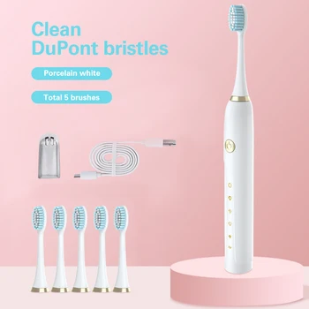 

AZDENT 1 Set Sonic Electric Toothbrush for Adult Timer Brush 5 Modes USB Charger Rechargeable Tooth Brushes 5 Replacement Heads
