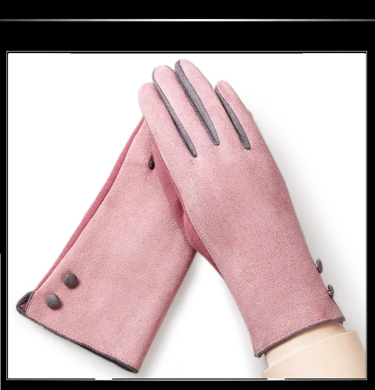 Зимние Бархатные Лоскутные перчатки с защитой от солнца, утепленные бархатные женские варежки с сенсорным экраном для верховой езды, теплые перчатки, аксессуары-kh - Цвет: pink