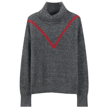 

Runway Turtlececk Knitted Sweater Women Pullovers Winter Striped Top Knitted Lady Long Sleeve Female Warm Jumper Pull Femme Chic