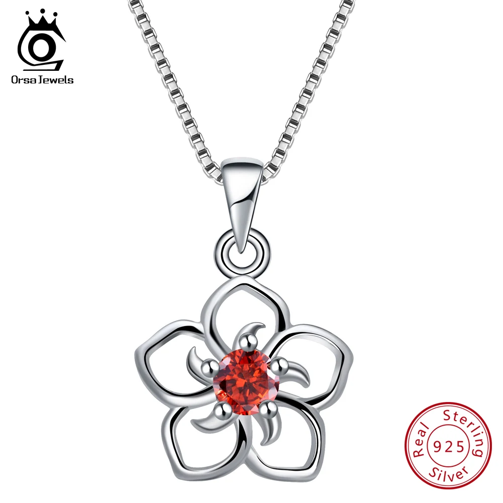 Красный ORSA JEWELS женские серебряные подвески в виде цветов из натуральной 925 пробы, Прозрачный Фиолетовый Синий Красный AAA Ослепительный CZ романтическое ювелирное изделие для девочек SN97 - Цвет камня: Красный