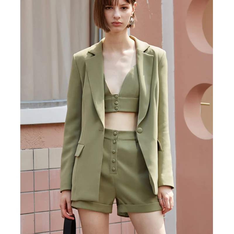

AEL Ladies 3 Pieces Set Blazer woman Slim Sexy Blazer Camis Tops and Women short Pants Suits streetwear