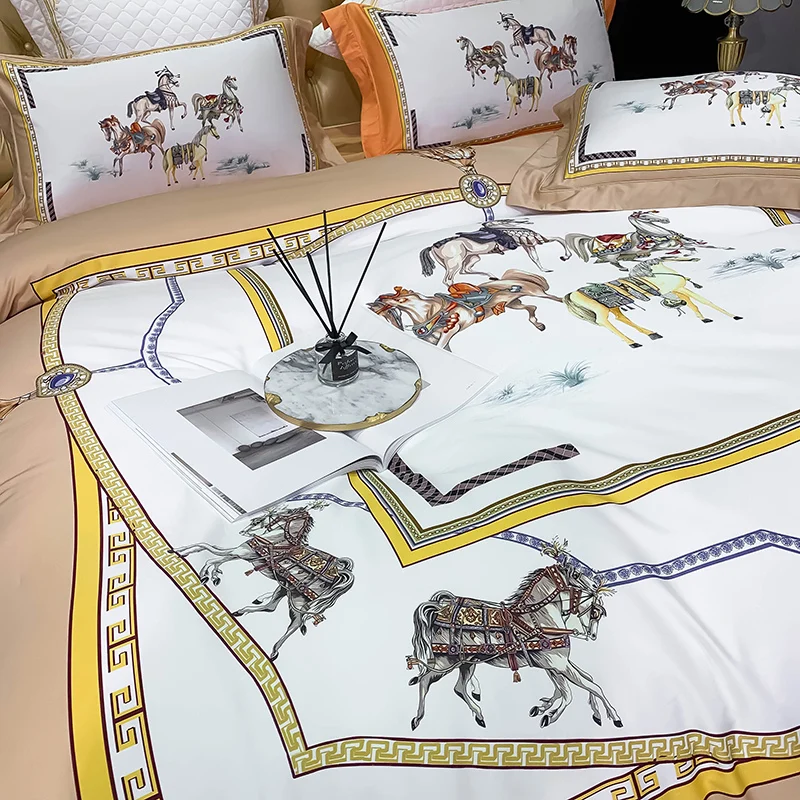 Duvet Cover Bed Linen Fitted Sheet Pillowcases Luxury Satin Egyptian Cotton War Horse Digital Printing Bedding Set 36 He6e2b7d1d0204b87be070419aa6ff78b0