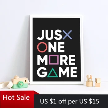 

Just One More Game Canvas Painting Poster Prints Gamer Joystick Symbols Gamepad Controller Wall Art Decor Boys Room Decor