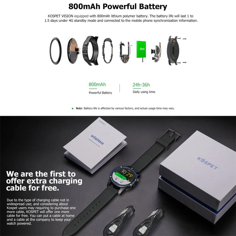 KOSPET Optimus Pro 3GB 32GB 800mAh Battery Dual Systems 4G Smart Watch Phone waterproof 8.0MP 1.6