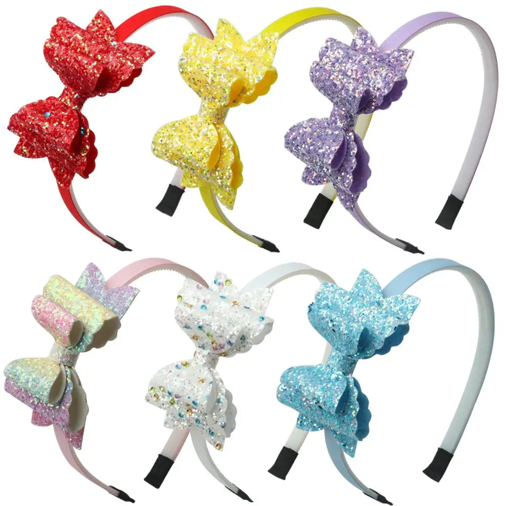 1pc Glitter Rainbow Bows Headband Girls Party Hairband 3inch Sparkly