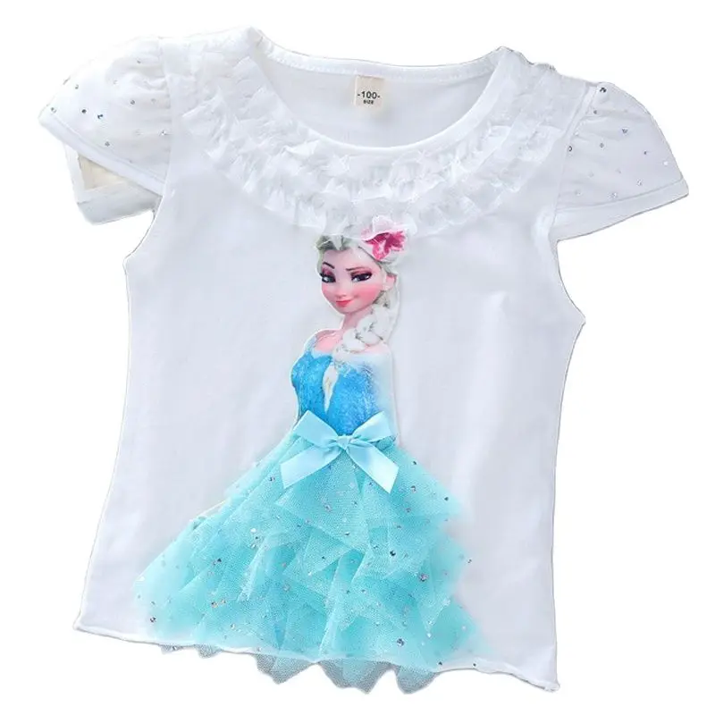 Disney Girls Новая летняя футболка принцессы Эльзы Детские хлопковые футболки
