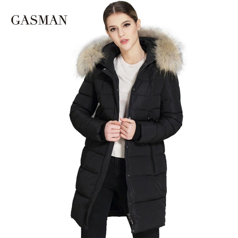 

GASMAN 2022 Winter Women Down Jackets coats Brand Hooded Down Parka Women Female Overcoat Natural Fur Collar 6012