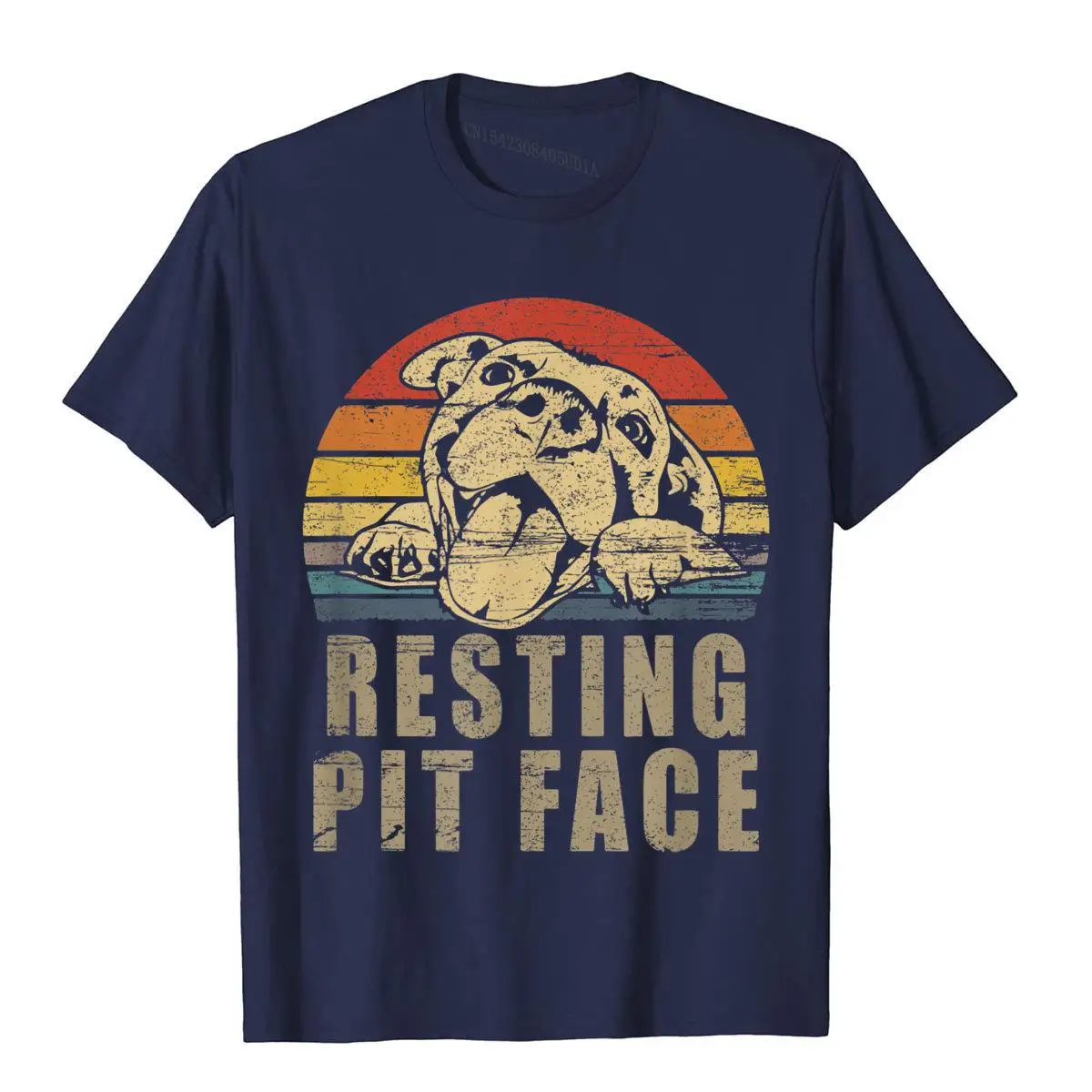 Mens Resting Pit Face - Pitbull Lovers T-Shirt__B11674navy