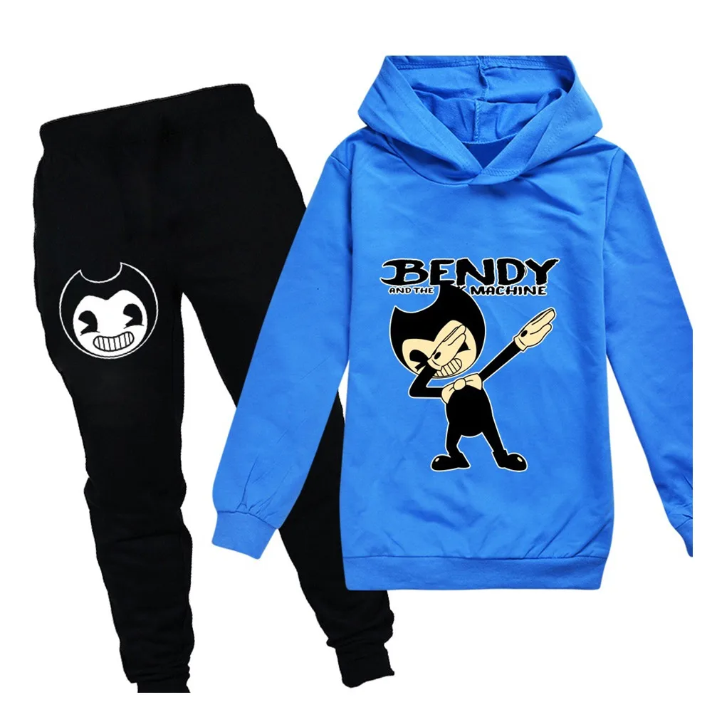 blue Findpitaya Bendy and the ink machine/толстовка и брюки детские синий/красный/черный - Цвет: blue
