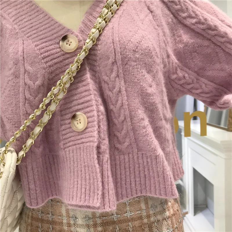 Женский кардиган с v-образным вырезом однобортный Argyle короткий женский s свитер корейский модный женский свободный вязаный свитер женский кардиган