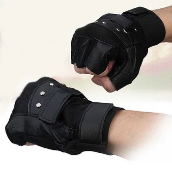 

1pair Outdoors Rivet Sports Warm Running Driving PU Leather Cycling Motorcycle Half Finger Men Gloves