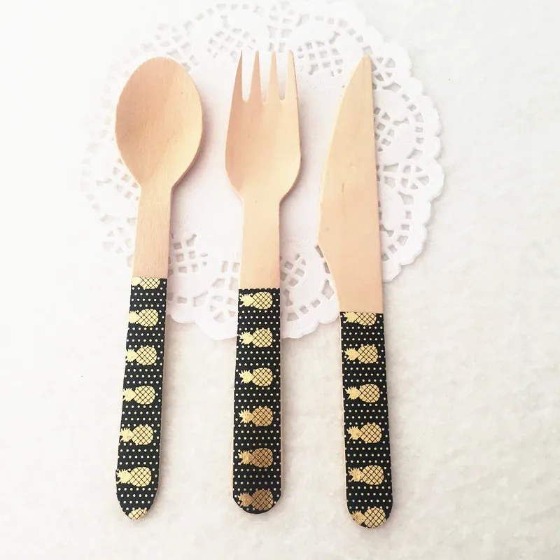 12pcs Disposable Cutlery Wooden Fork Spoon Knives Set Picnic Cutlery Wedding Birthday Party Decor Supplies