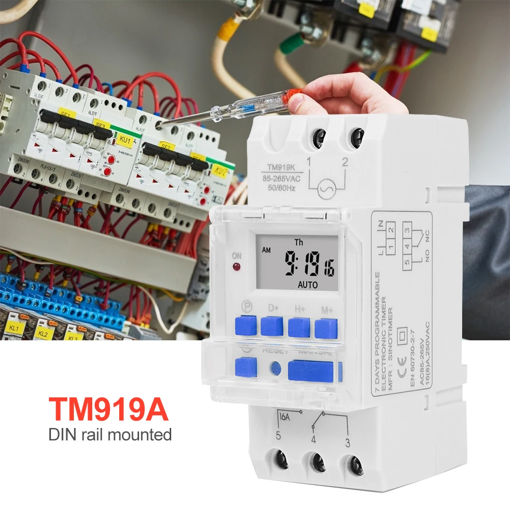 TM919A DIN крепление 16A 5 в 12 В 24 110 230 еженедельно 7 дней программируемый цифровой реле