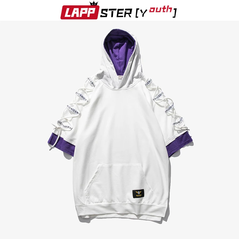 

LAPPSTER Streetwear Hooded Funny Tshirts 2019 Oversized Hip Hop T-shirt Mens Harajuku Korean Fashions T Shirts Casual White Tops