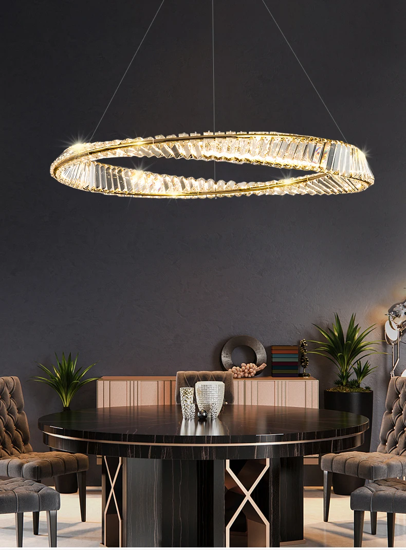 

Modern Crystal Chandelier Lighting For Living Room Bedroom Home LED Round Gold Luxury Ceiling Mounted Ring Hanging Lamp Dining