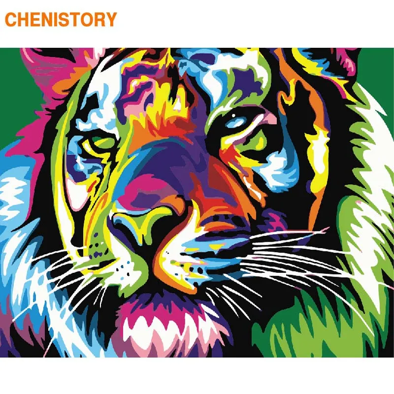 

CHENISTORY Frame Colorful Tiger DIY Painting By Numbers Animals Coloring By Numbers Modern Wall Art Canvas Painting Home Decor