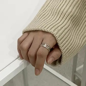 

Retro chic Authentic S925 Sterling Silver FINE Jewelry2rows "LOVE" letter engraved heart shape Band Rings adjust TLJ815